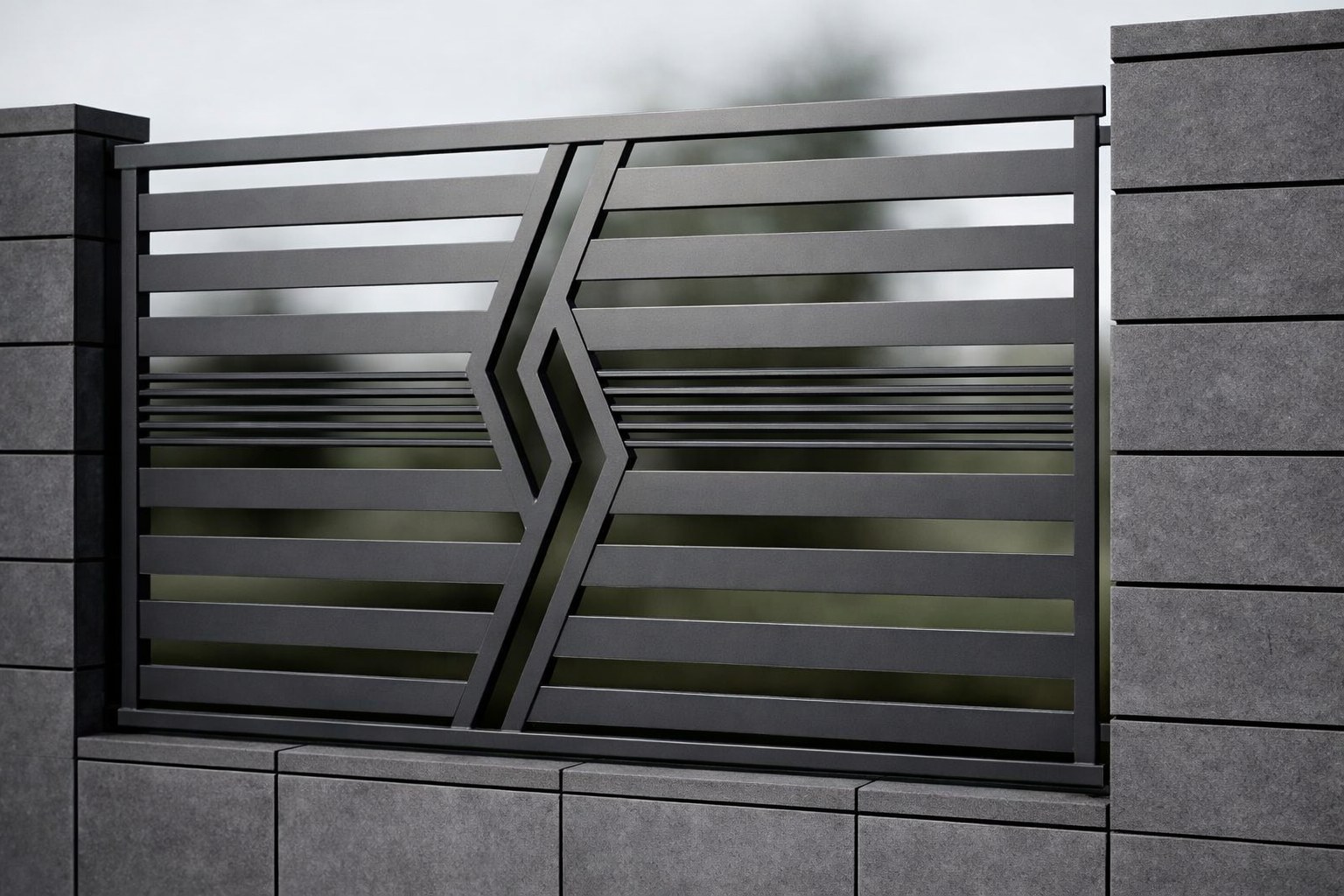 Modern metal sliding gate in underground parking with access control system