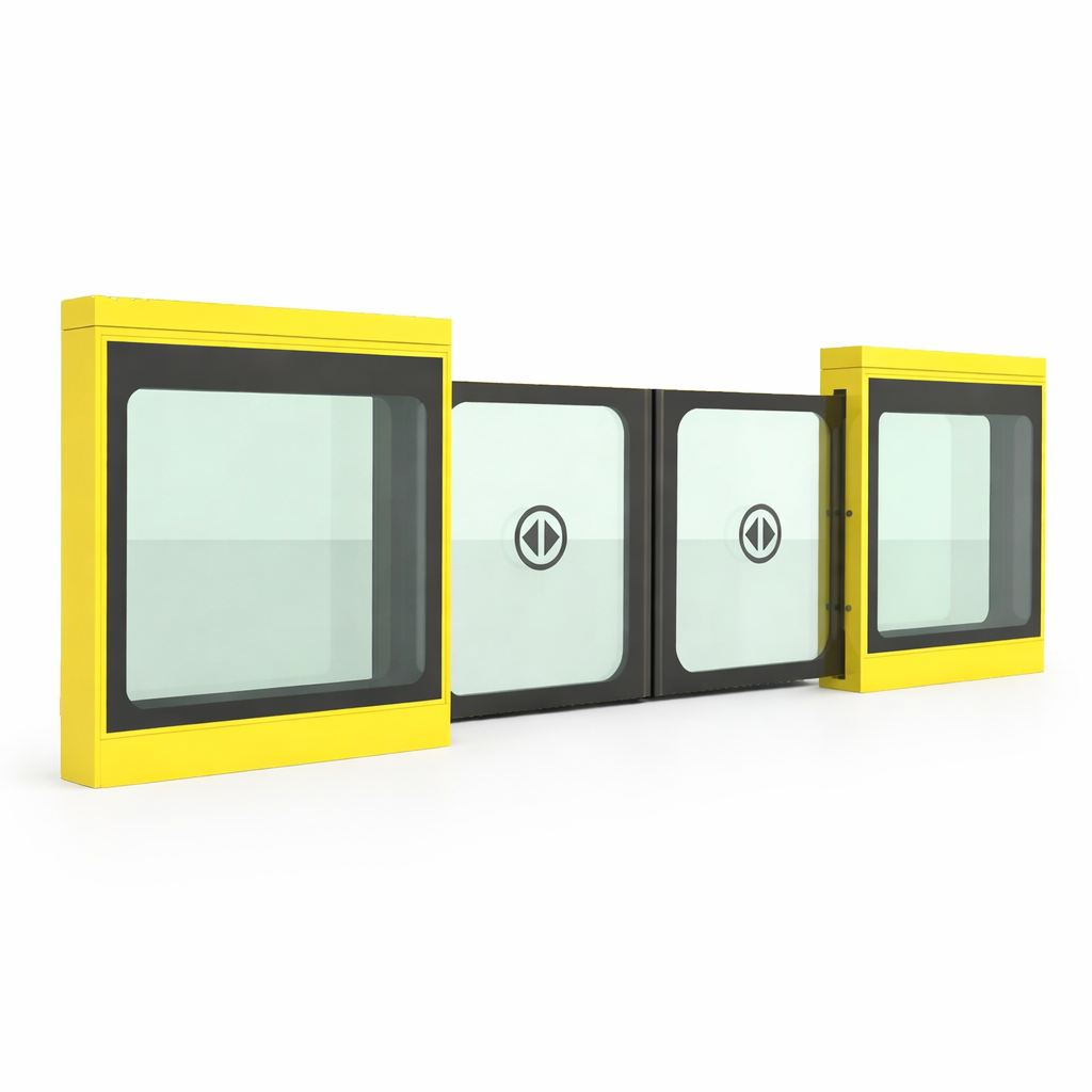 Modern glass speed gate turnstile with automatic doors for access control system