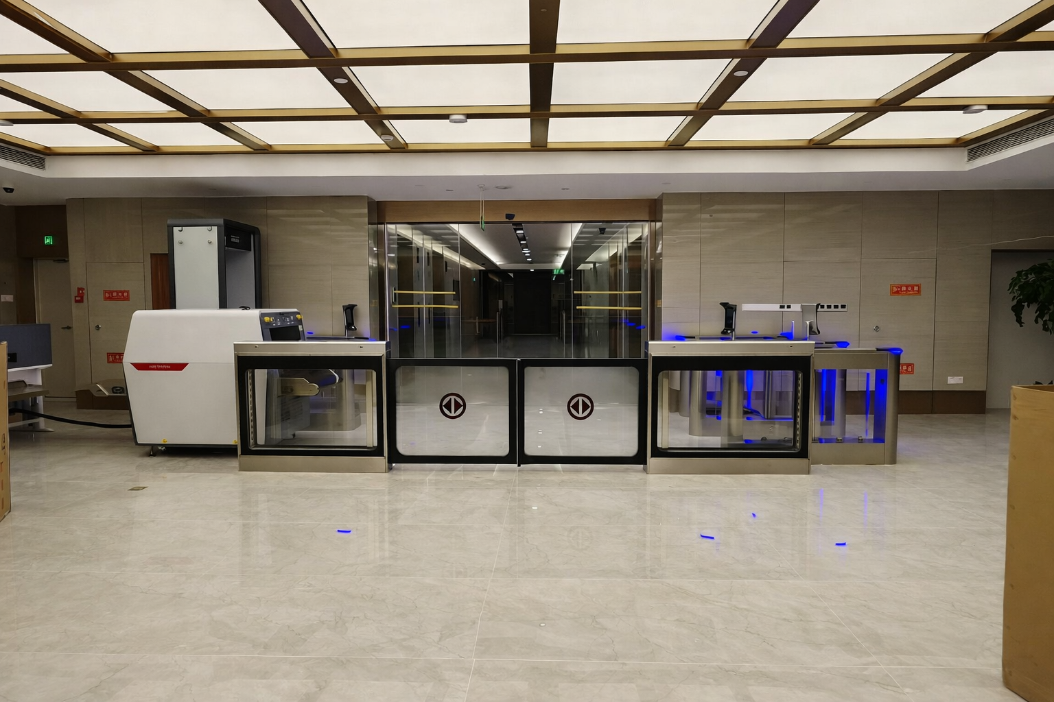 Modern glass speed gate turnstile with automatic doors for access control system