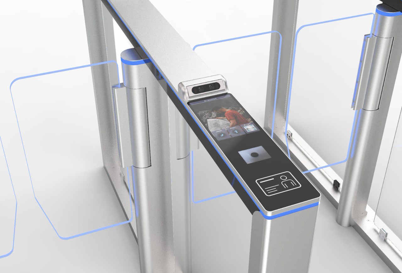 modern speed gate turnstile with glass panels for access control system