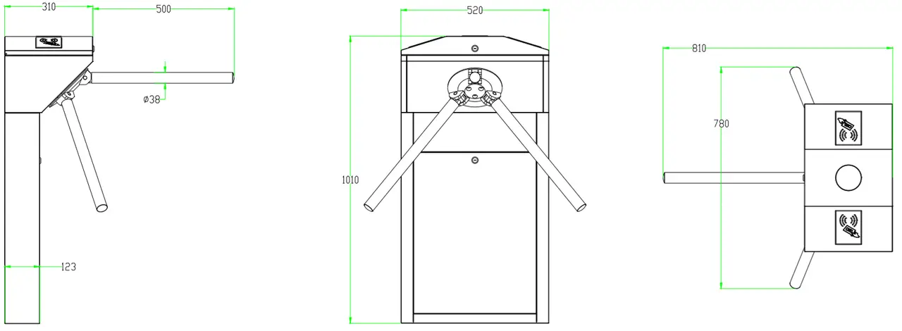 трёхштанговый турникет zkteco ts1000 pro из нержавеющей стали для системы контроля доступа