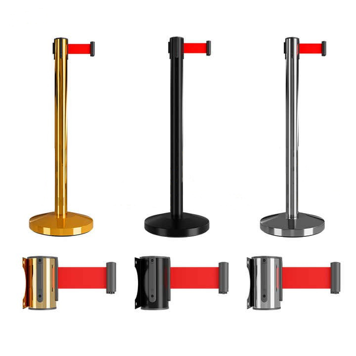 Metal retractable belt queue barrier stand for crowd control and queue management systems