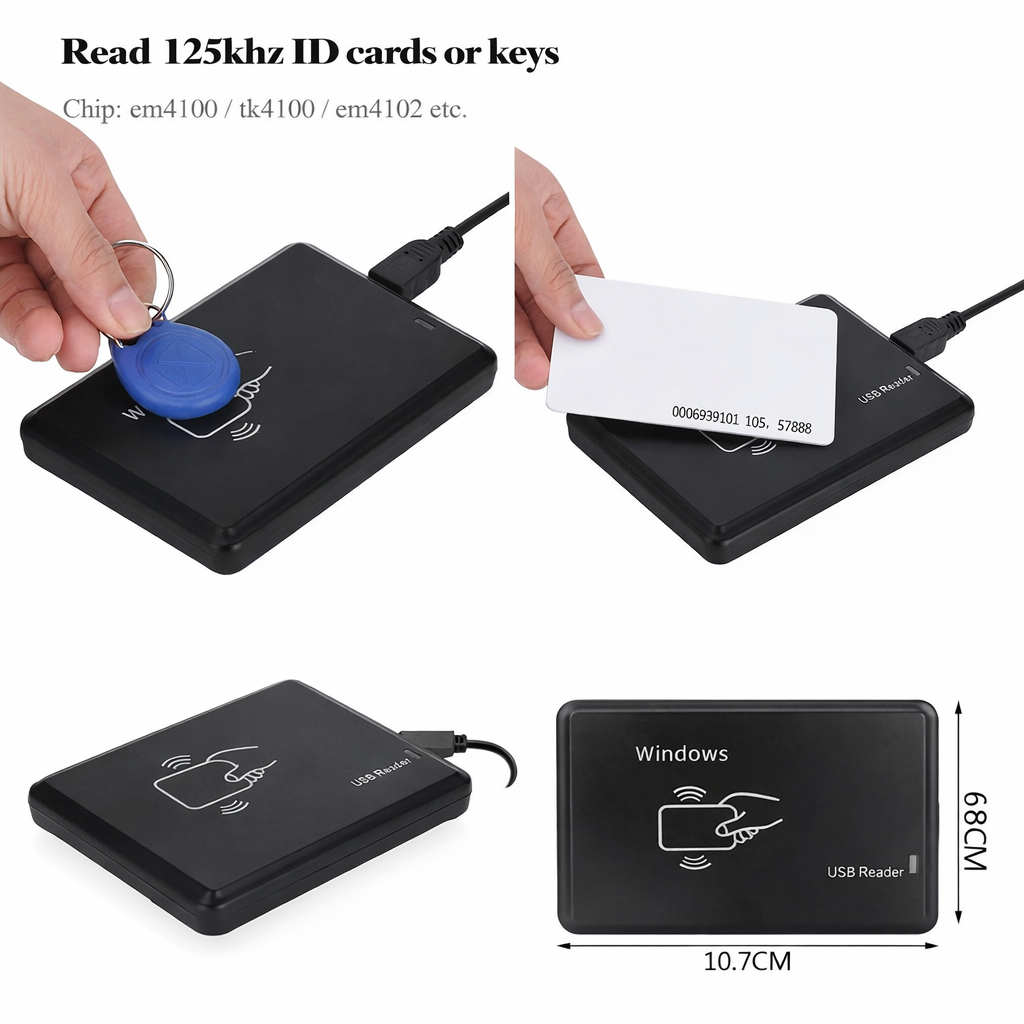 USB RFID card reader 125kHz 13.56MHz contactless NFC device for Windows black